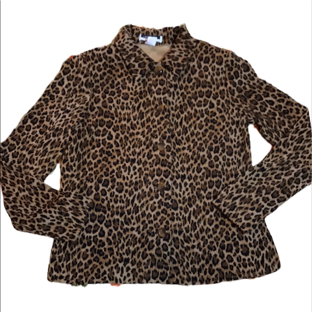 Leslie Fay Leopard Print Button Down Size S